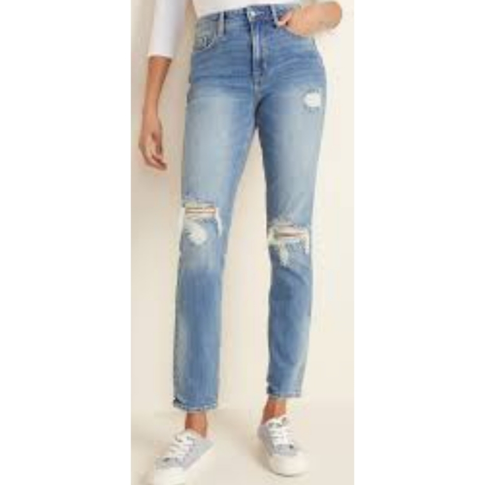 Old Navy Distressed Power Slim Straight High Rise Jeans